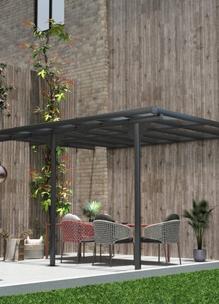 14.5' x 10' Aluminum Polycarbonate Pergola with UV Blocking for Outdoor Wall-Mounted Use, Family Shade, Gray