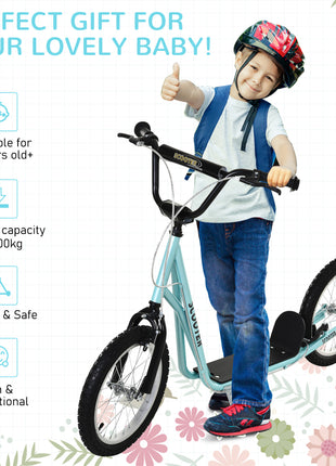 Youth Scooter Kick Scooter for Kids 5+, Max Load 220 LBS., with Adjustable Handlebar, 16" Inflatable Wheels, Dual Brakes, Blue