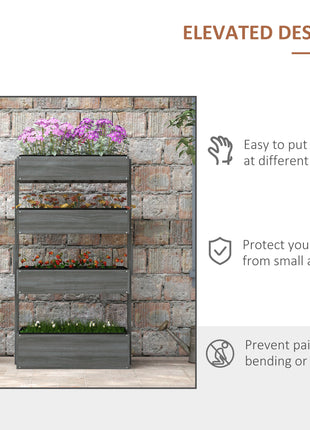 Outdoor Wooden Vertical Garden Planter, 4 Tier Planter Box, Self-Draining for Flowers, Vegetables, Herbs, Gray