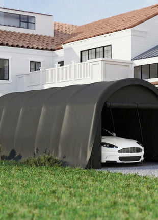 12' x 23.6' Heavy Duty Carport, UPF50+ Portable Garage Car Canopy Tent with Galvanized Frame, Large Door, Dark Gray