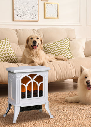 Electric Fireplace Heater, Freestanding Fireplace Stove with Realistic Logs and Flame Effect, 750W/1500W, White