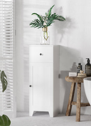 Short Bathroom Storage Cabinet, Cabinet Organizer with 1 Drawer and Adjustable Shelf for Living Room, White