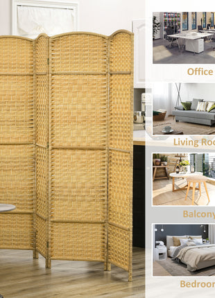 Folding Room Divider Screen 6 Panel 6' Tall Privacy Screen Freestanding Wood Partition for Home Office, Nature Wood
