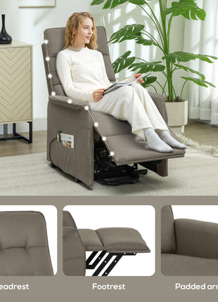 Power Lift Chair for Elderly, Fabric Recliner Sofa with Remote Control, Side Pockets, Quick Assembly, Coffee