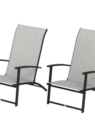 Set of 2 Outdoor Dining Chairs with High Back, Armrests, Folding Patio Chairs for Patio, Lawn, Camping, Gray