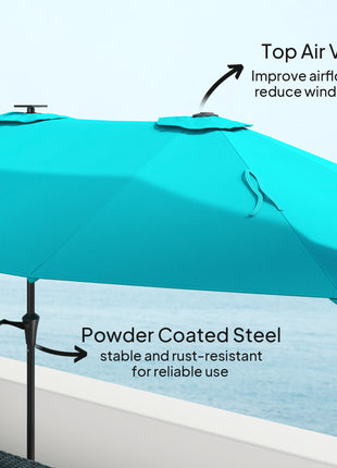 13ft Double-Sided Market Umbrella, Large Patio Umbrella with Solar Lights, Crank Handle for Garden, Pool, Yard, Blue