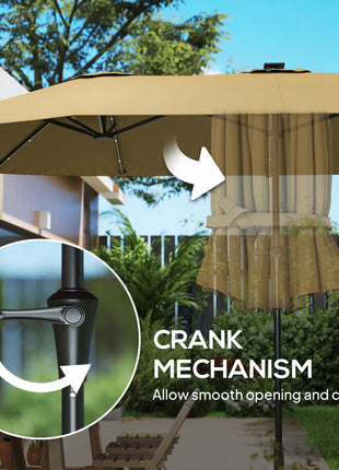 13ft Double-Sided Market Umbrella, Large Patio Umbrella with Solar Lights, Crank Handle for Garden, Pool, Yard, Khaki