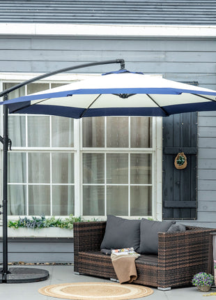 10FT Cantilever Umbrella, Offset Patio Umbrella with Crank and Cross Base for Deck, Backyard, Pool and Garden, Hanging Umbrellas, Navy Blue