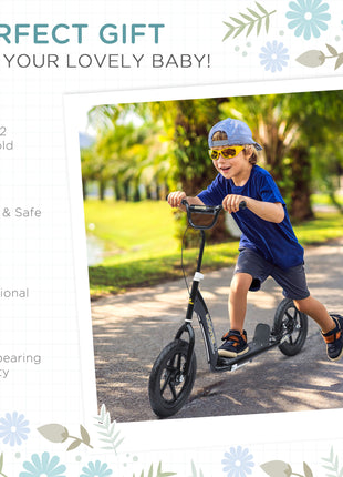 Kick Scooter for Kids 5-12 Years Old with Adjustable Height Handlebar, Non-slip Footplate, Big Wheels, Rear Brake, Black