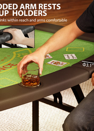 Poker Table Foldable, 72" Portable Casino Blackjack Table for 8 Players with Felt Surface, Cup Holders, Green