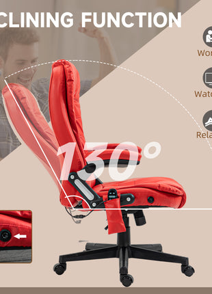Massage Office Chair, Heated Reclining Computer Chair with 6 Vibration Points, Armrest and Remote, Red