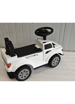 Toddler Car Licensed Ford Raptor with Headlights, Horn, Under Seat Storage, Anti-Tip Design for 18-36 Months, White
