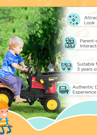 3 in1 Kids Ride On Bulldozer Excavator Toy with 6 Wheels Controllable Cargo Trailer Easy Pedal Controls for 3-6 Years