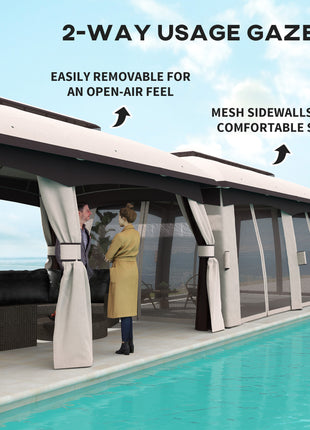 10' x 20' Patio Gazebo, Outdoor Gazebo Canopy Shelter with Netting, Vented Roof for Garden, Beige