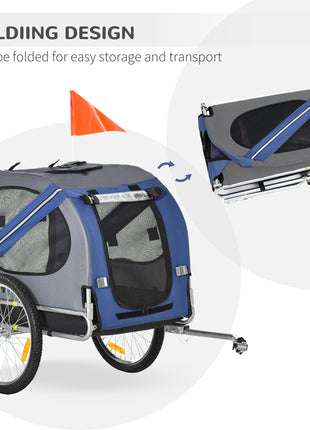 Bike Trailer Cargo Cart for Dogs and Pets with 3 Entrances Large Wheels for Off-Road & Mesh Screen, Blue/Gray