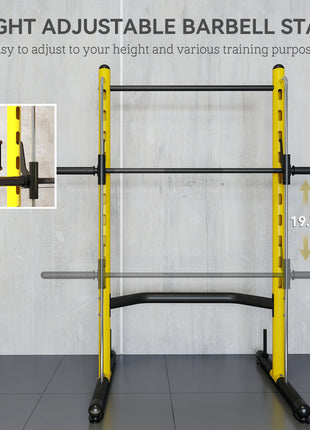 Squat Rack with Pull Up Bar and Barbell Bar Adjustable Bench Press Multi-Function Weight Lifting Half Rack, Yellow