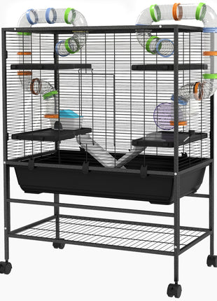 Small Animal Cage for Syrian Hamster, Gerbil Cage with Tubing System, Running Wheel, Ramps, Platforms
