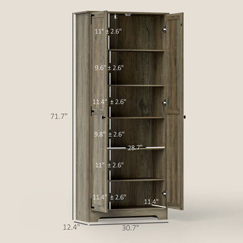 72" Farmhouse Pantry Cabinet, Freestanding Food Pantry Cabinet with Adjustable Shelves, Distressed Gray