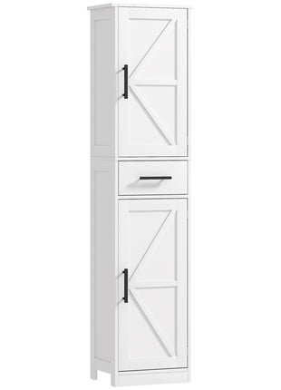 Farmhouse Linen Closet with Drawer, 67" Tall Bathroom Storage Cabinet with Barn Doors and Adjustable Shelves, White