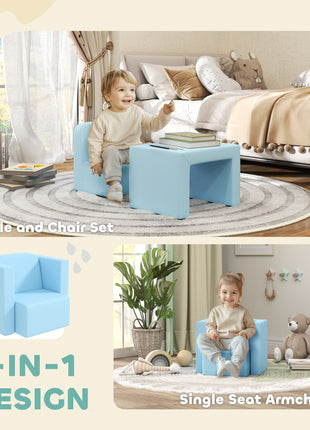 2-in-1 Convertible Table and Chair Set for Boys Girls for Boys Girls, Light Blue