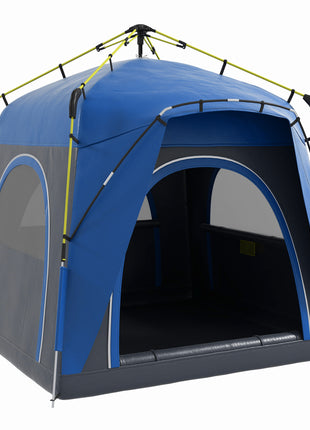 3 Person Pop Up Camping Tent Quick Setup Automatic Hydraulic Family Travel Tent w/ Windows Doors Carry Bag, Blue