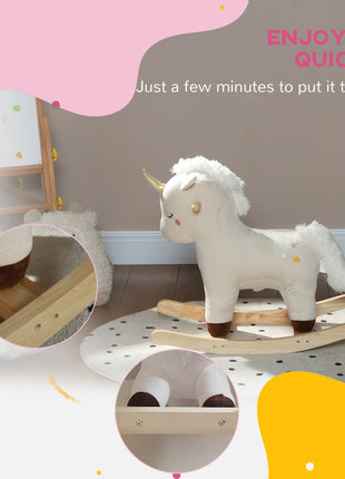 Kids Rocking Horse, Ride on Unicorn with Realistic Sounds & Wooden Base for Years 2-4, White