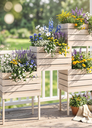 4PCS Raised Garden Bed With Legs, Wooden Elevated Planter Box Kit with Bed Liner, DIY Shape, for Flowers Vegetables Backyard Patio Balcony, 110lb Capacity