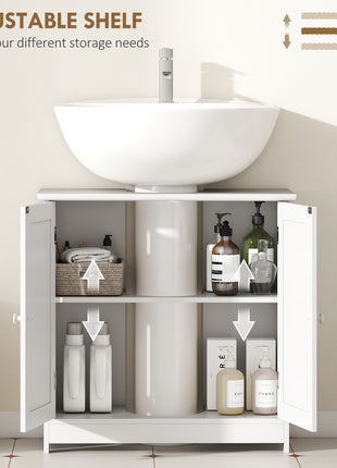 24" Under Sink Storage Cabinet with 2 Doors and Shelves, Pedestal Sink Bathroom Vanity Furniture, White