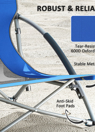 Set of 2 Folding Beach Chairs with Mesh Back, Carry Bag and Cup Holder for Outdoor Camping Lawn Sports Picnic Dark Blue