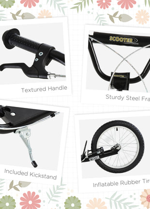 Youth Scooter Kick Scooter for Kids 5+, Max Load 220 LBS., with Adjustable Handlebar, 16" Inflatable Wheels, Dual Brakes, Black