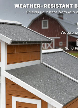 79"L Chicken Coop with Run for 6 Chickens, Wooden Chicken House with Nesting Boxes and Pull-Out Tray