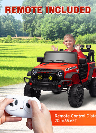 12V Battery Powered Ride on Car, Ride on Truck w/ Remote, 4 Suspension Wheels, Music Horn Lights, Red