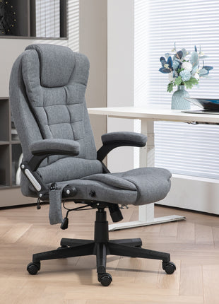 6 Point Vibrating Massage Office Chair with Heat, Linen High Back Massage Desk Chair with Reclining Backrest, Gray