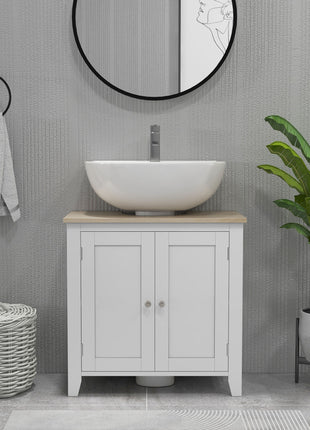 Pedestal Sink Storage Cabinet, Under Sink Cabinet with U-Shape and Adjustable Internal Shelf, White
