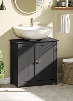 Pedestal Sink Storage Cabinet, Bathroom Sink Cabinet with U-Shape Cut-Out and Adjustable Shelf, Black