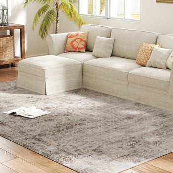 Machine Washable Area Rug 8x10, Non-Slip Traditional Floor Carpet for Living Room, Bedroom, Light Mixed-Brown