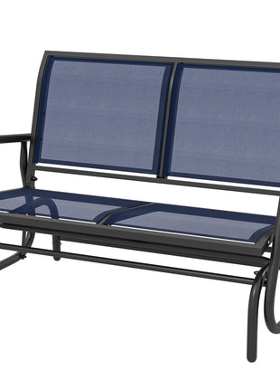 2-Person Outdoor Glider Bench, Patio Double Swing Rocking Chair Loveseat with  Steel Frame, Dark Blue