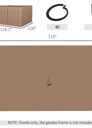9.84' x 9.84' Gazebo Sidewall Set with Hooks/C-Rings, Brown