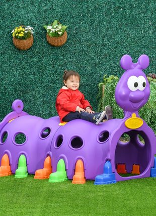 Caterpillar Play Tunnel, Toddler Tunnel for Kids Crawl and Climb Through, Kids' Play Structure Indoor Outdoor, 2 Sections, Purple