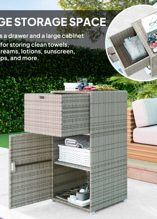 Outdoor Towel Rack for Pool w/ Drawer & Cabinet, Gray