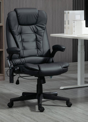Massage Office Chair, Heated Reclining Computer Chair with 6 Vibration Points, Armrest and Remote, Black
