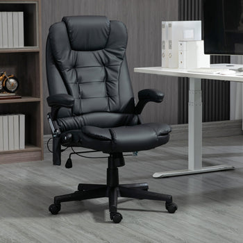 Massage Office Chair, Heated Reclining Computer Chair with 6 Vibration Points, Armrest and Remote, Black