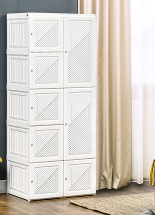 Portable Wardrobe Closet, Folding Bedroom Armoire, Clothes Storage Organizer with Cube Compartments, Hanging Rod, Magnet Doors, White