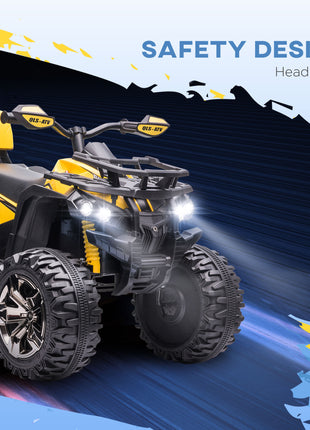 12V Kids Recharging Ride-on Electric ATV Quad w/ Realistic Headlights Wide Wheel, Yellow