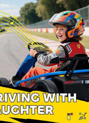 24V 7AH Kids Electric Go Kart, 8.1 MPH Battery Powered Drift Kart with Dual Motors, Soft Start for 8-12 Years, Blue