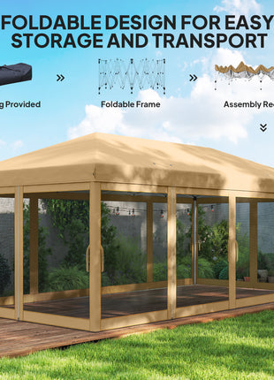 10' x 20' Pop Up Canopy Tent with Netting, Heavy Duty Instant Sun Shelter, Large Tents for Parties with Carry Bag for Outdoor, Garden, Patio, Beige