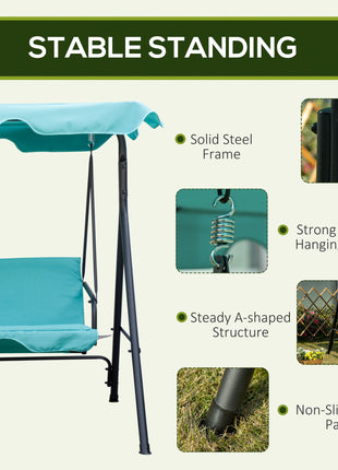 3-Seat Outdoor Patio Swing Chair with Removable Cushion, Steel Frame Stand and Adjustable Tilt Canopy for Patio, Garden, Poolside, Balcony, Backyard, Green