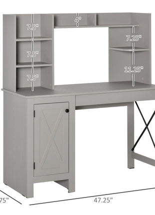 Computer Desk W/ Hutch, Home Office Desk W/ Storage Cabinet, Light Grey