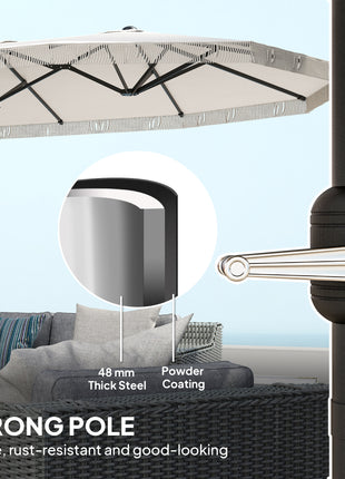 15ft Rectangle Patio Umbrella UPF30+ Extra Large Outdoor Umbrella with Fringe and Crank Handle, Cream White