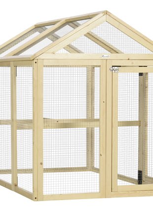 Wooden Chicken Run, Combinable Design with Perches, 4.6' x 2.8', Nature Wood